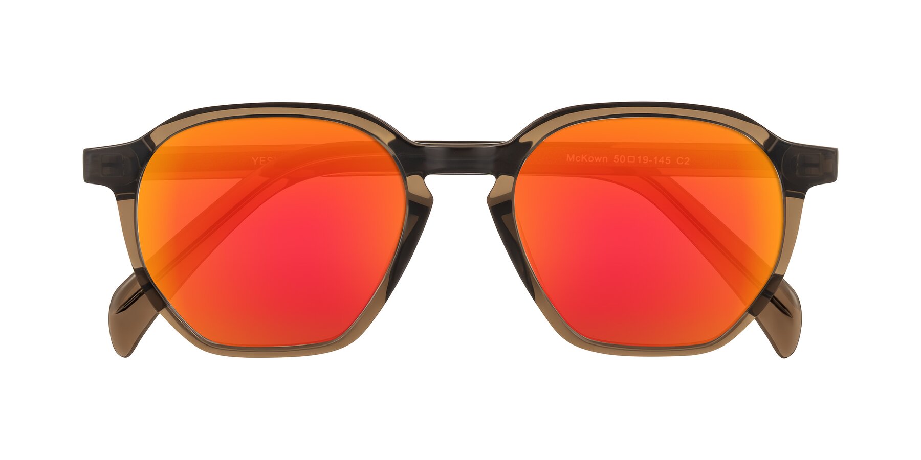 Folded Front of McKown in Brown with Red Gold Mirrored Lenses