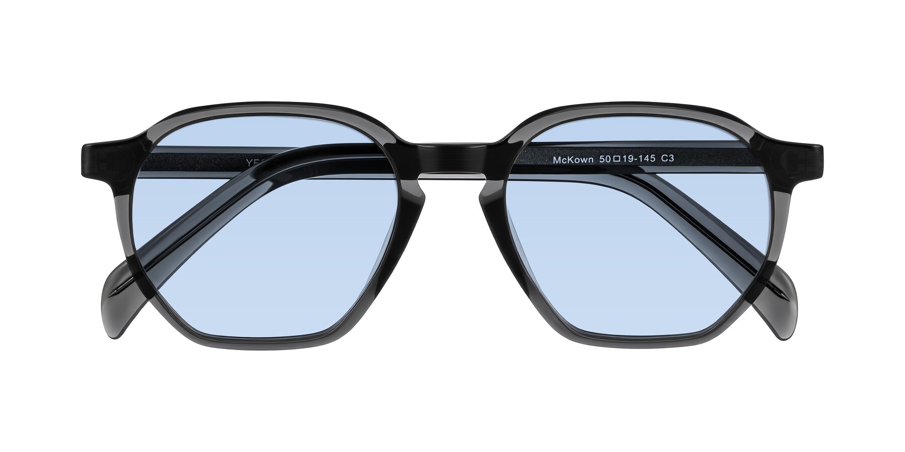 Folded Front of McKown in Gray with Light Blue Tinted Lenses