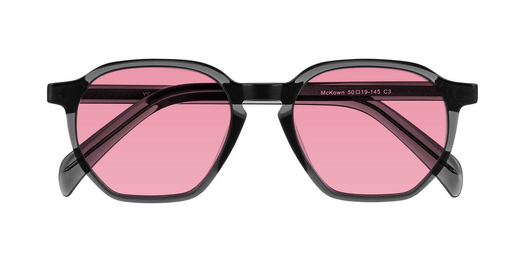 Folded Front of McKown in Gray with Pink Tinted Lenses