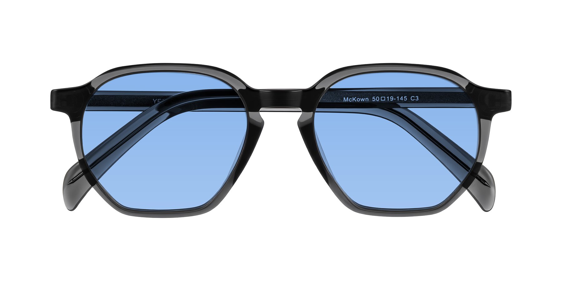 Folded Front of McKown in Gray with Medium Blue Tinted Lenses