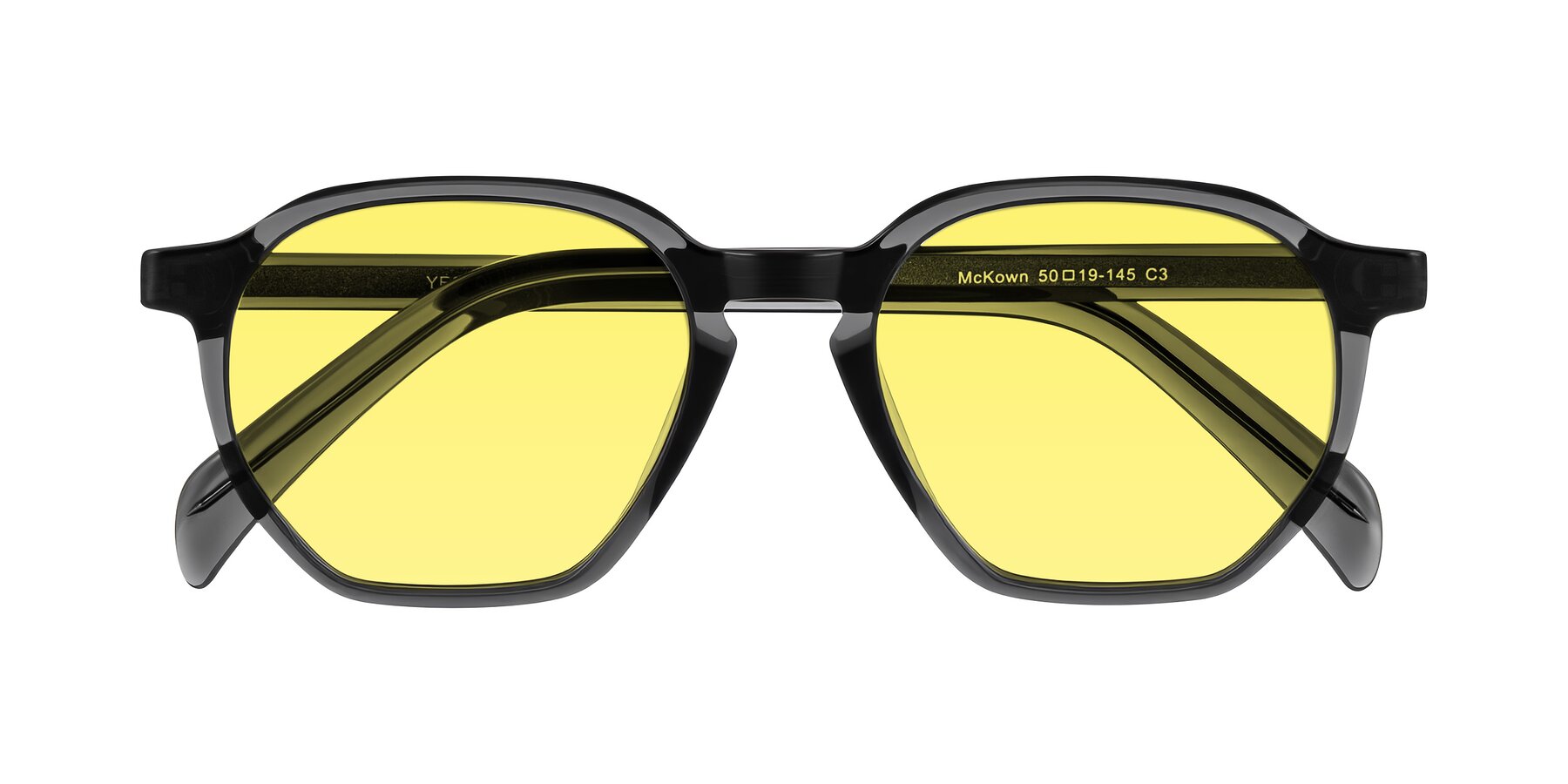 Folded Front of McKown in Gray with Medium Yellow Tinted Lenses