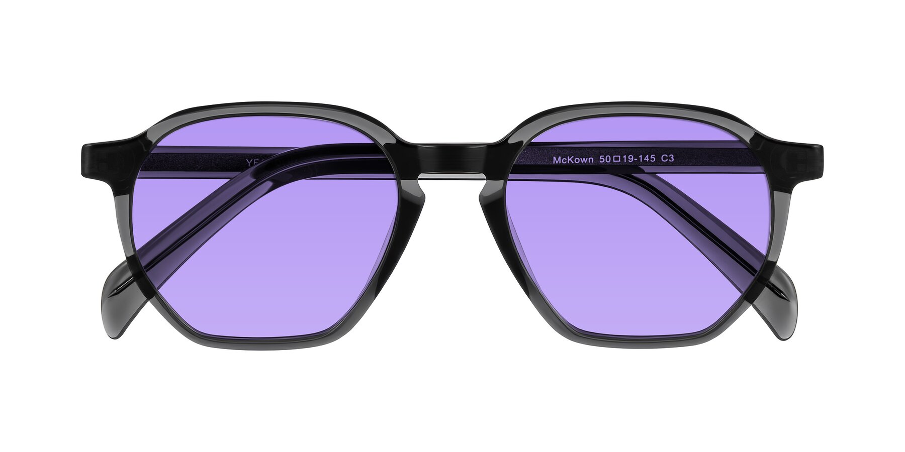 Folded Front of McKown in Gray with Medium Purple Tinted Lenses