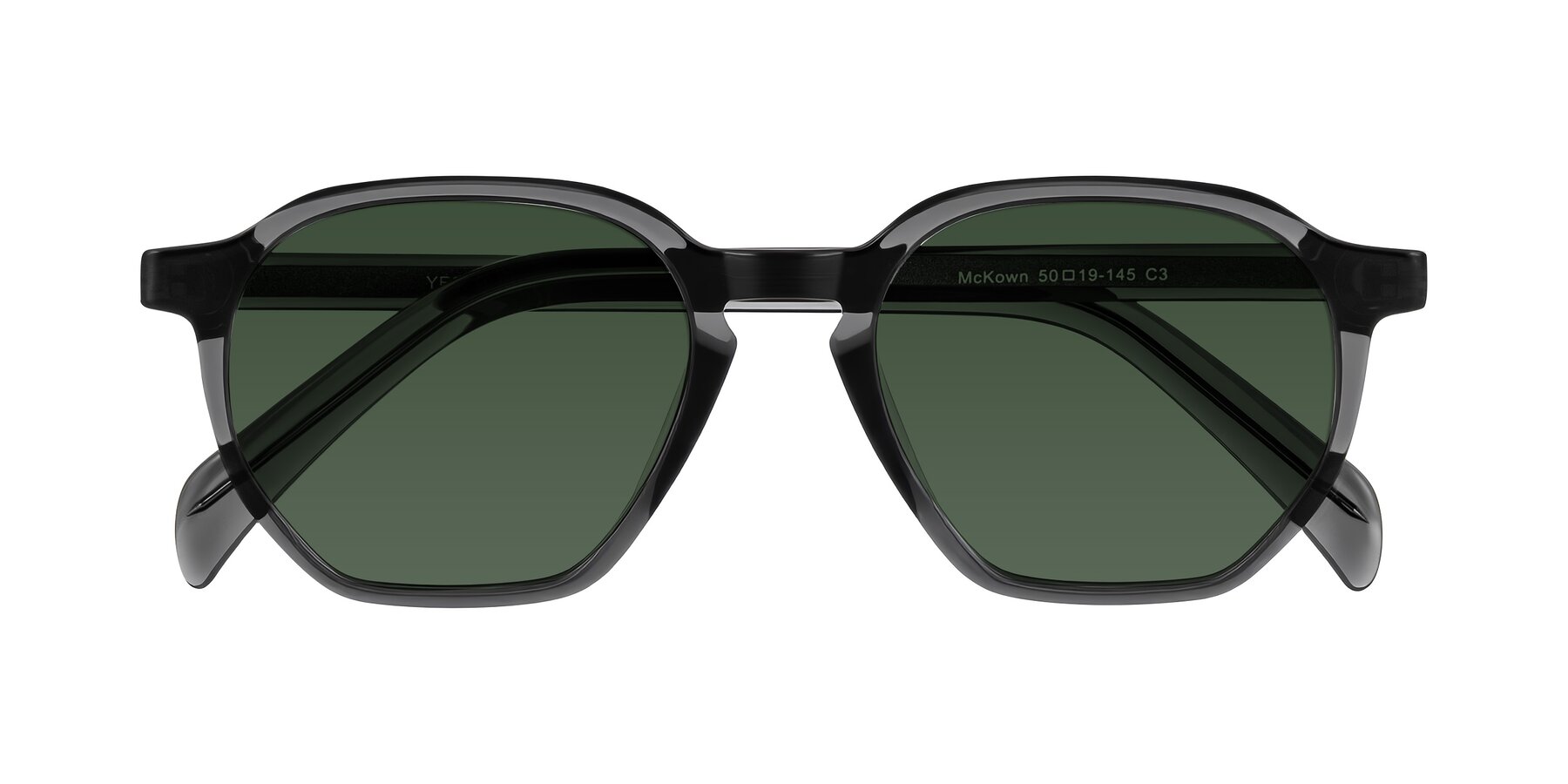 Folded Front of McKown in Gray with Green Tinted Lenses