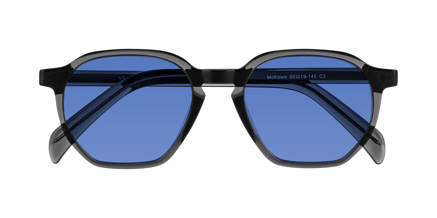 Folded Front of McKown in Gray with Blue Tinted Lenses