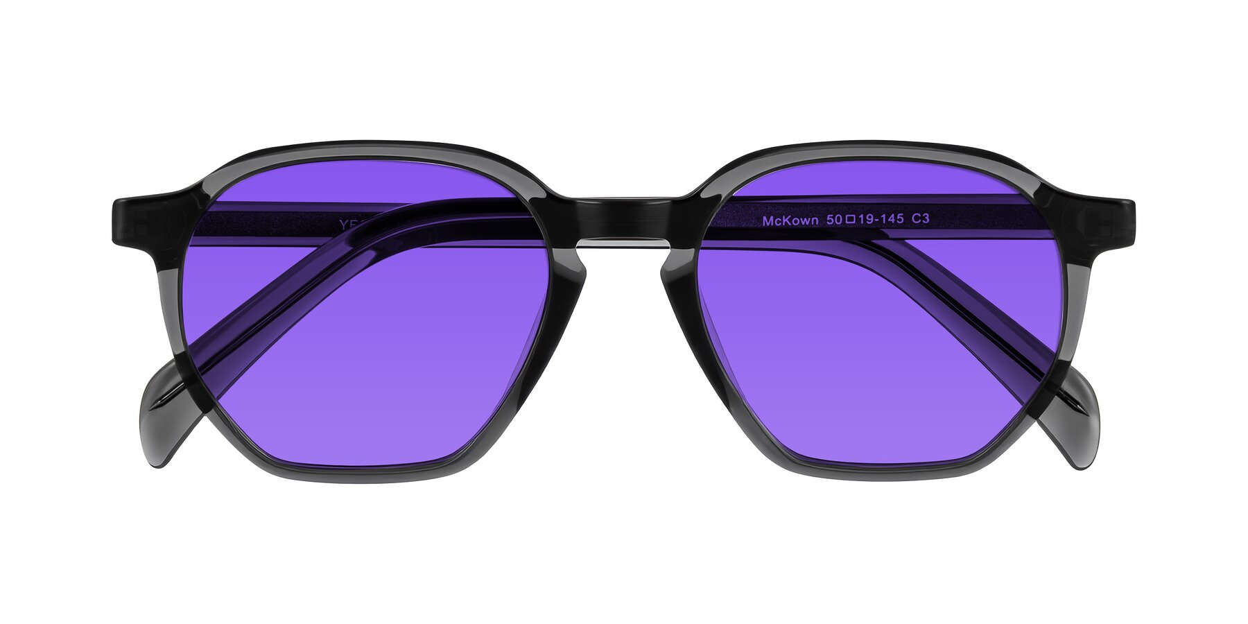 Folded Front of McKown in Gray with Purple Tinted Lenses