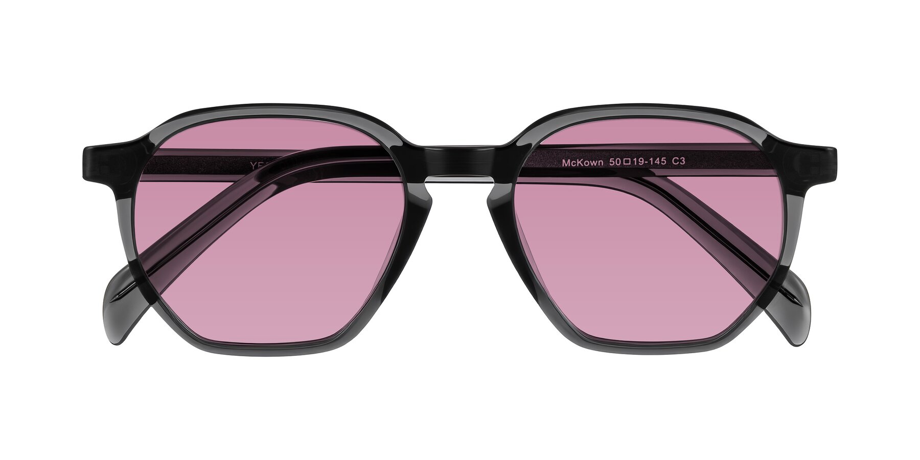 Folded Front of McKown in Gray with Medium Wine Tinted Lenses