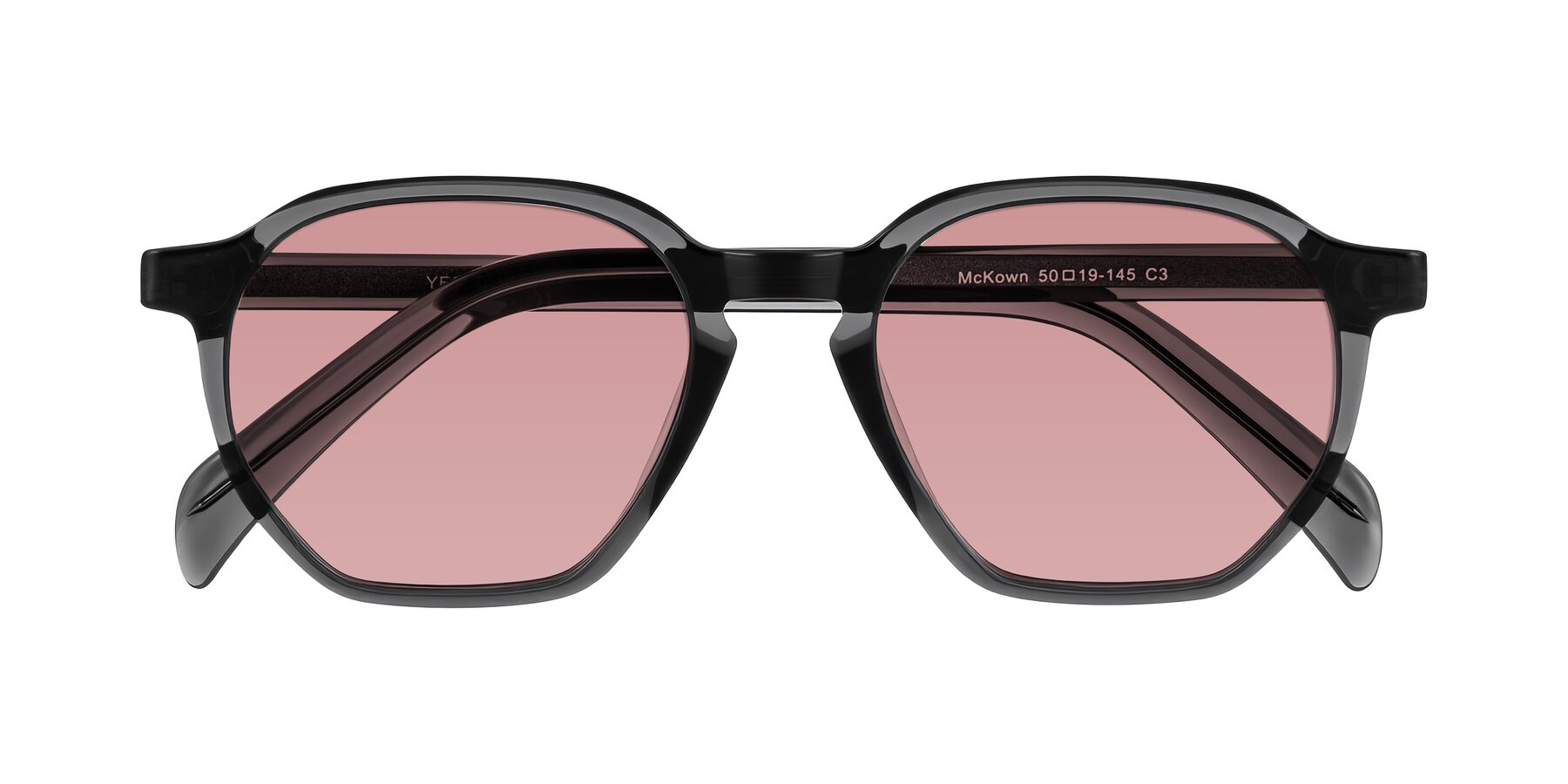 Folded Front of McKown in Gray with Medium Garnet Tinted Lenses