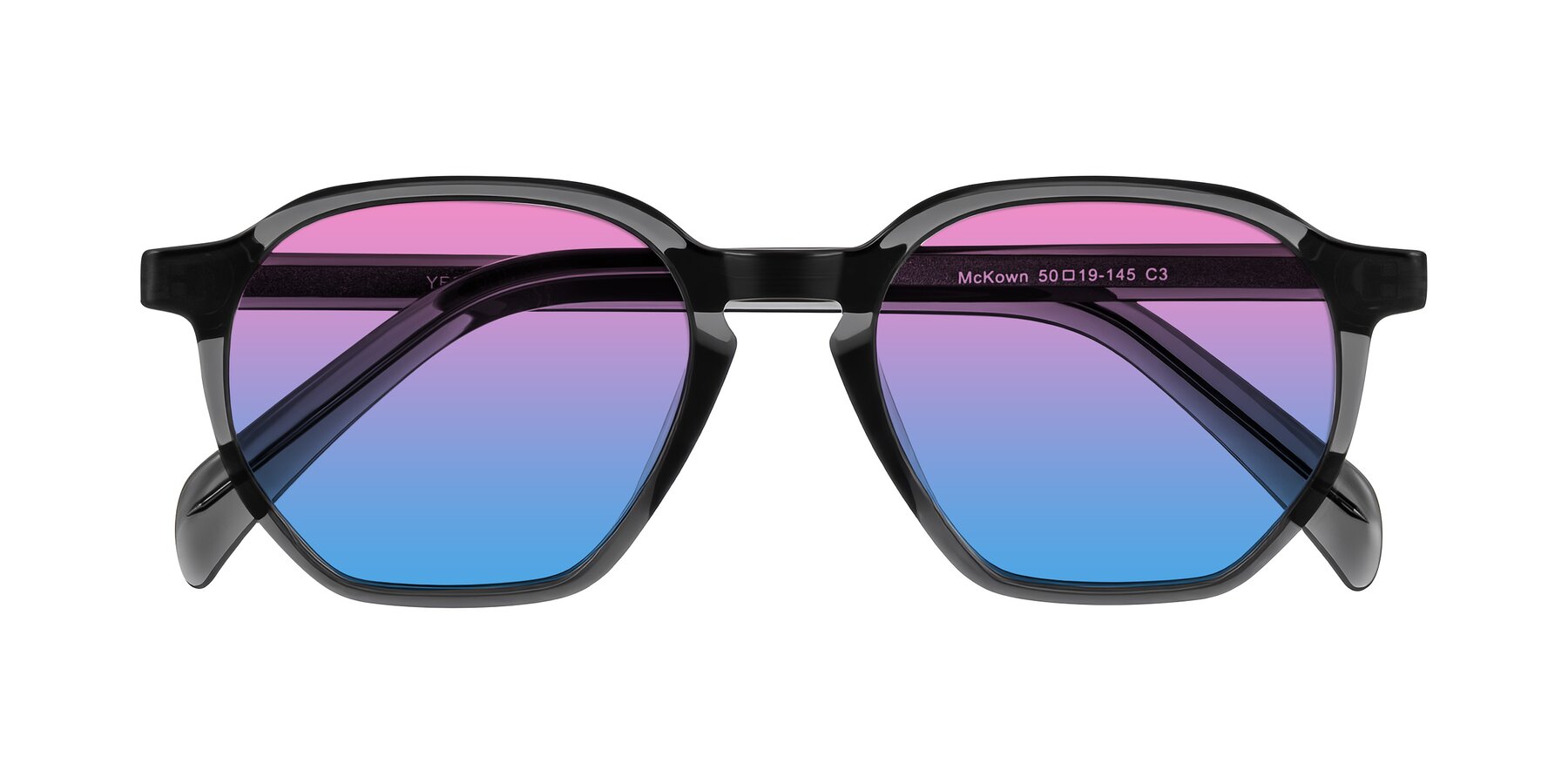 Folded Front of McKown in Gray with Pink / Blue Gradient Lenses