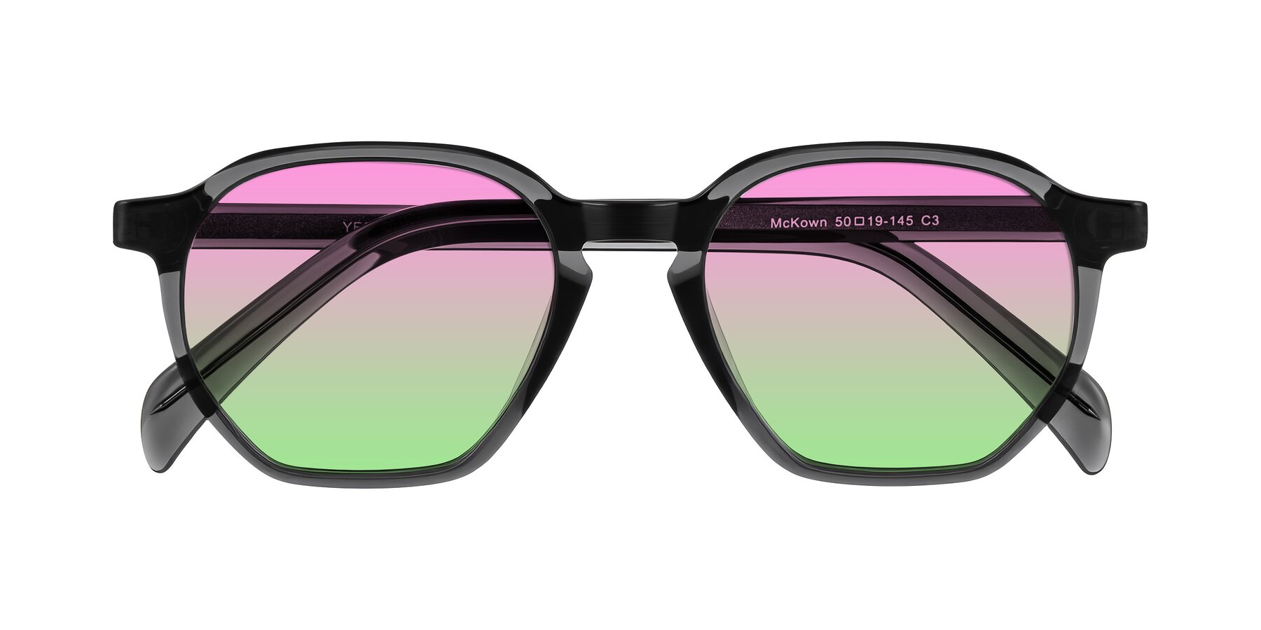 Folded Front of McKown in Gray with Pink / Green Gradient Lenses