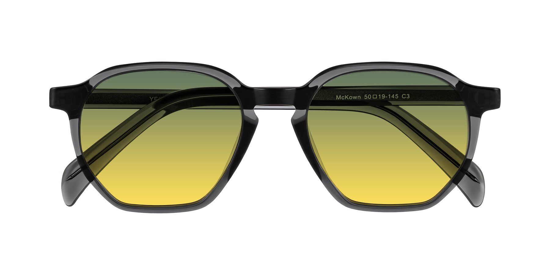 Folded Front of McKown in Gray with Green / Yellow Gradient Lenses