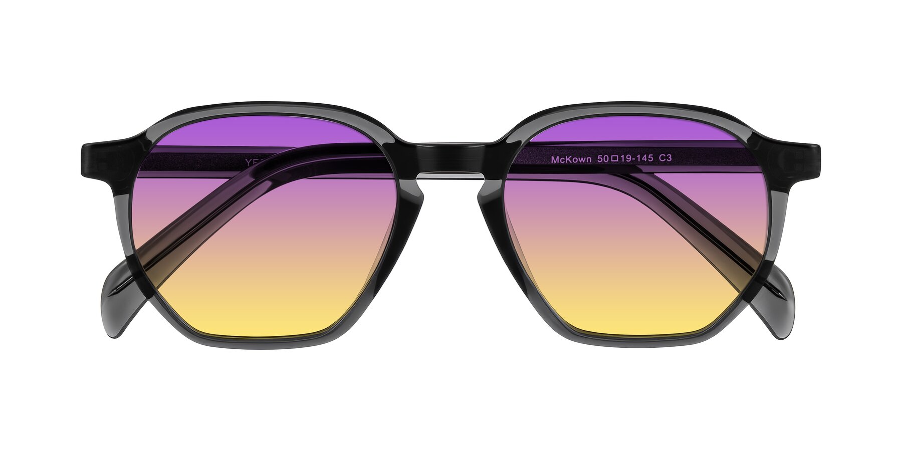 Folded Front of McKown in Gray with Purple / Yellow Gradient Lenses