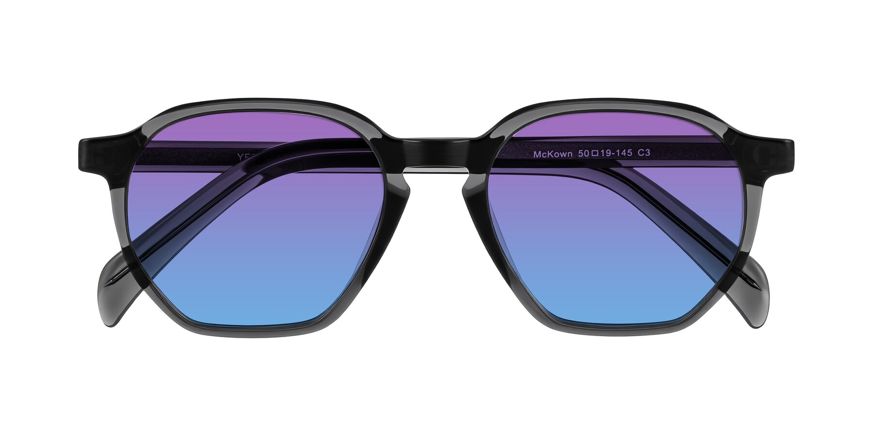 Folded Front of McKown in Gray with Purple / Blue Gradient Lenses