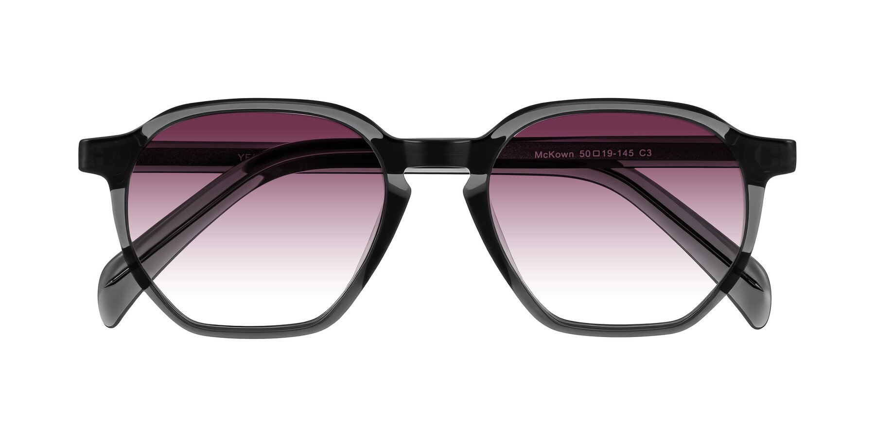 Folded Front of McKown in Gray with Wine Gradient Lenses
