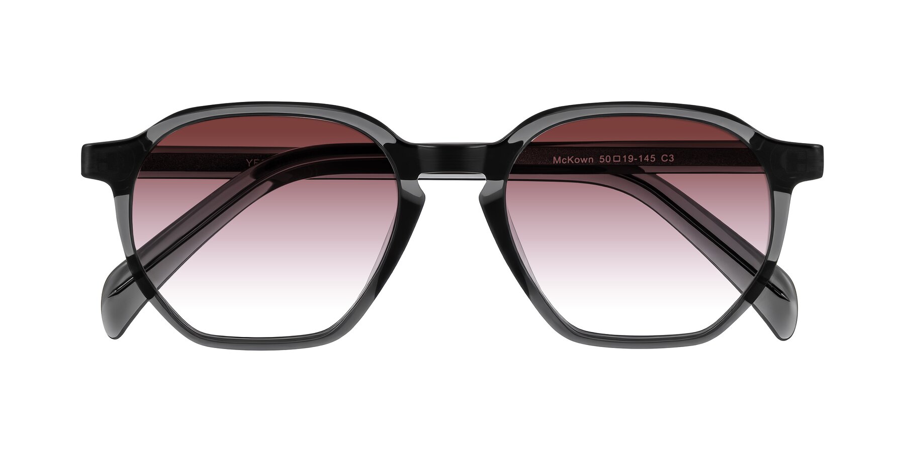 Folded Front of McKown in Gray with Garnet Gradient Lenses