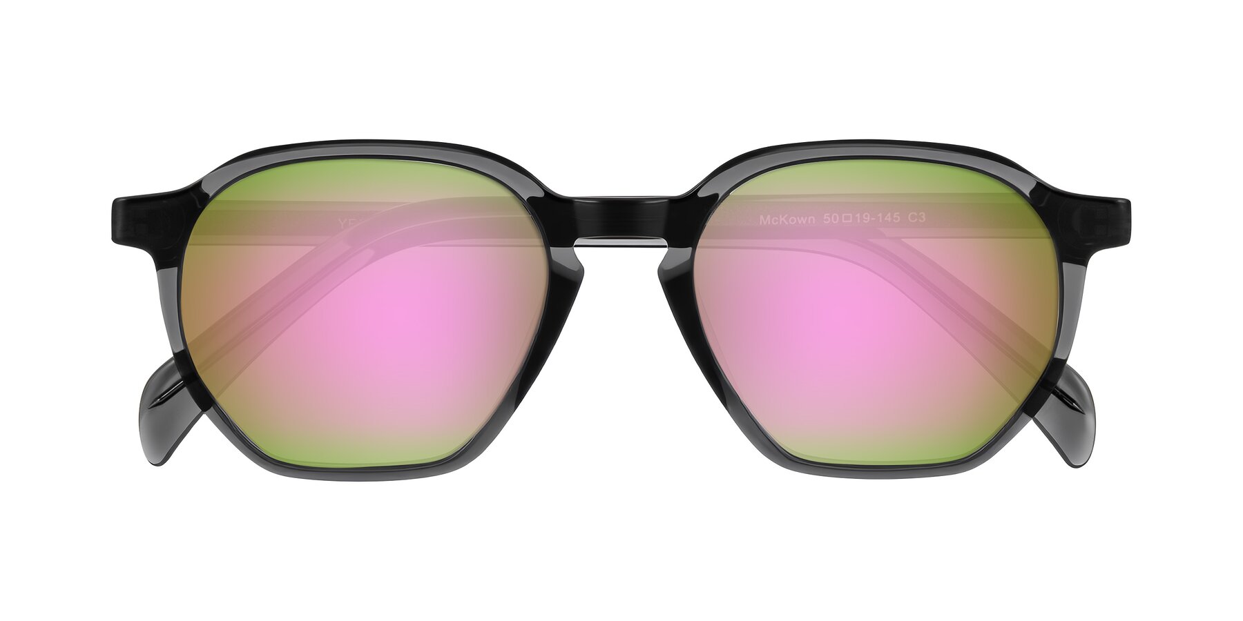 Folded Front of McKown in Gray with Pink Mirrored Lenses