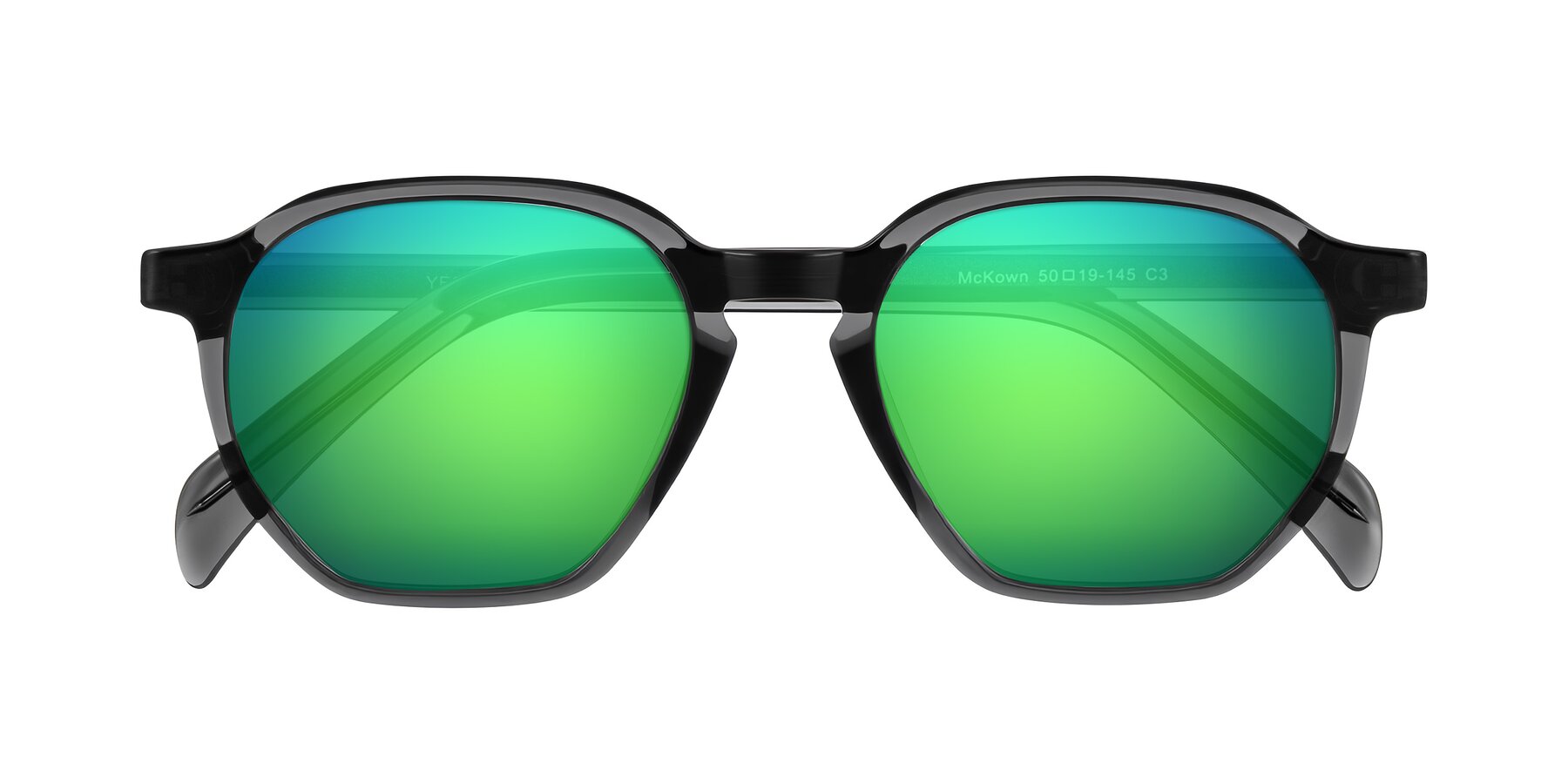 Folded Front of McKown in Gray with Green Mirrored Lenses