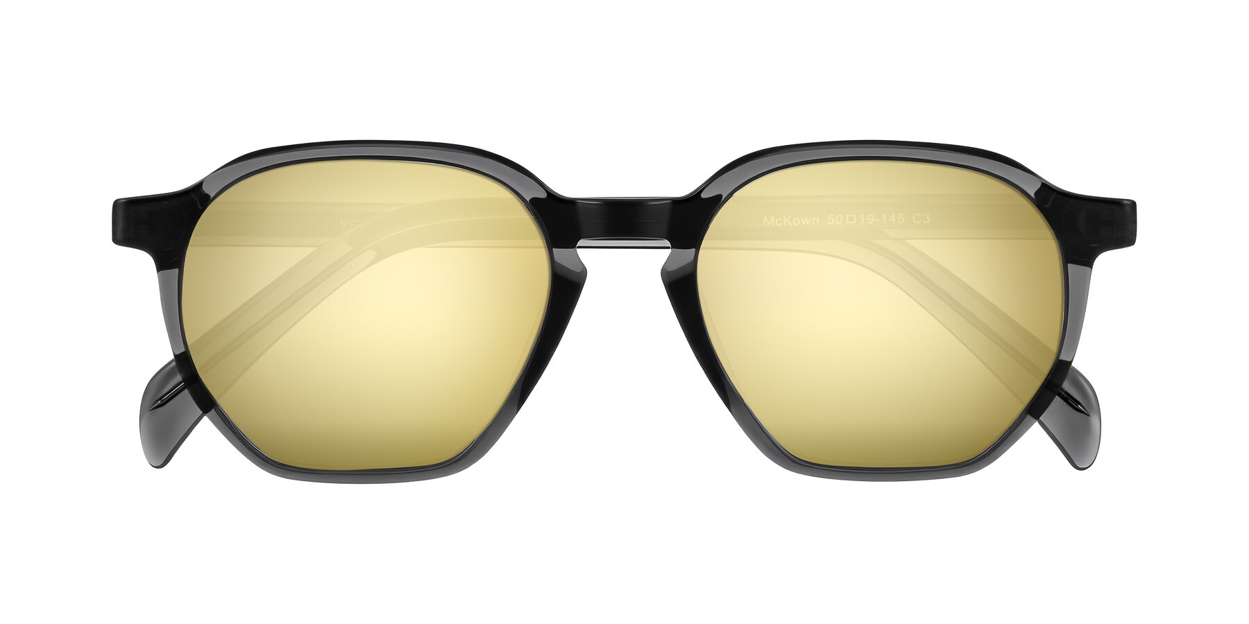 Folded Front of McKown in Gray with Gold Mirrored Lenses