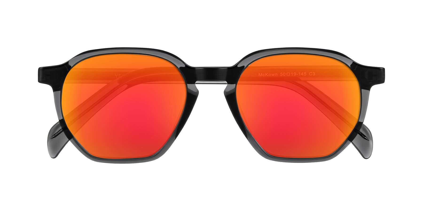 Folded Front of McKown in Gray with Red Gold Mirrored Lenses