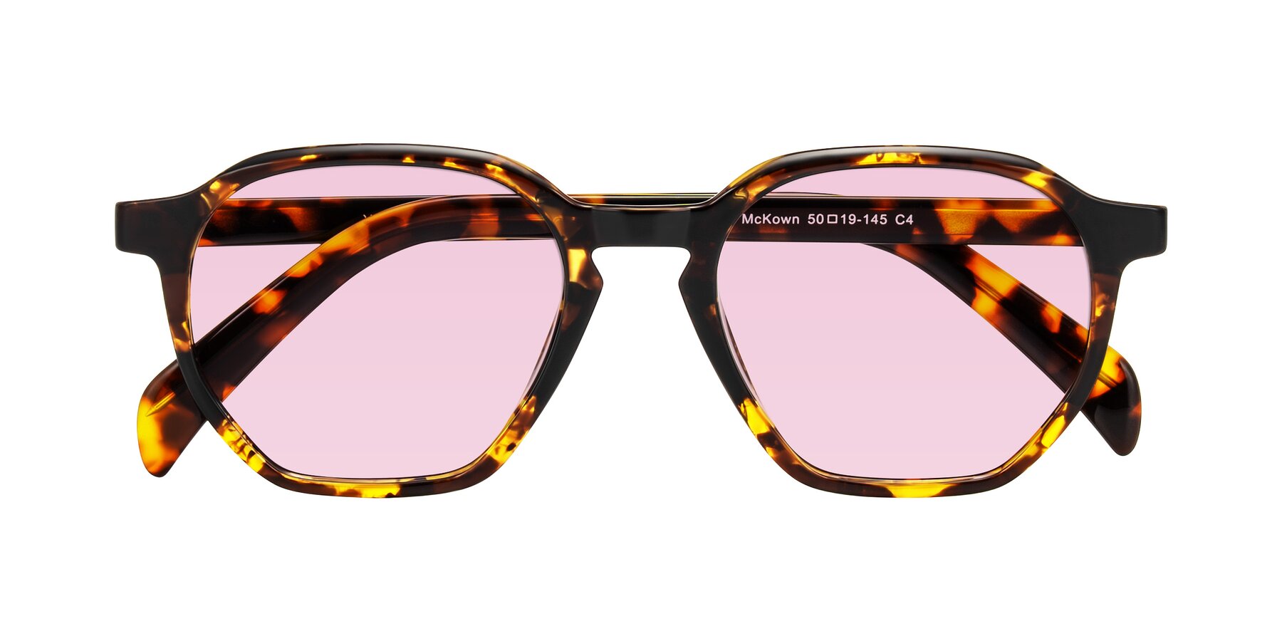 Folded Front of McKown in Tortise with Light Pink Tinted Lenses