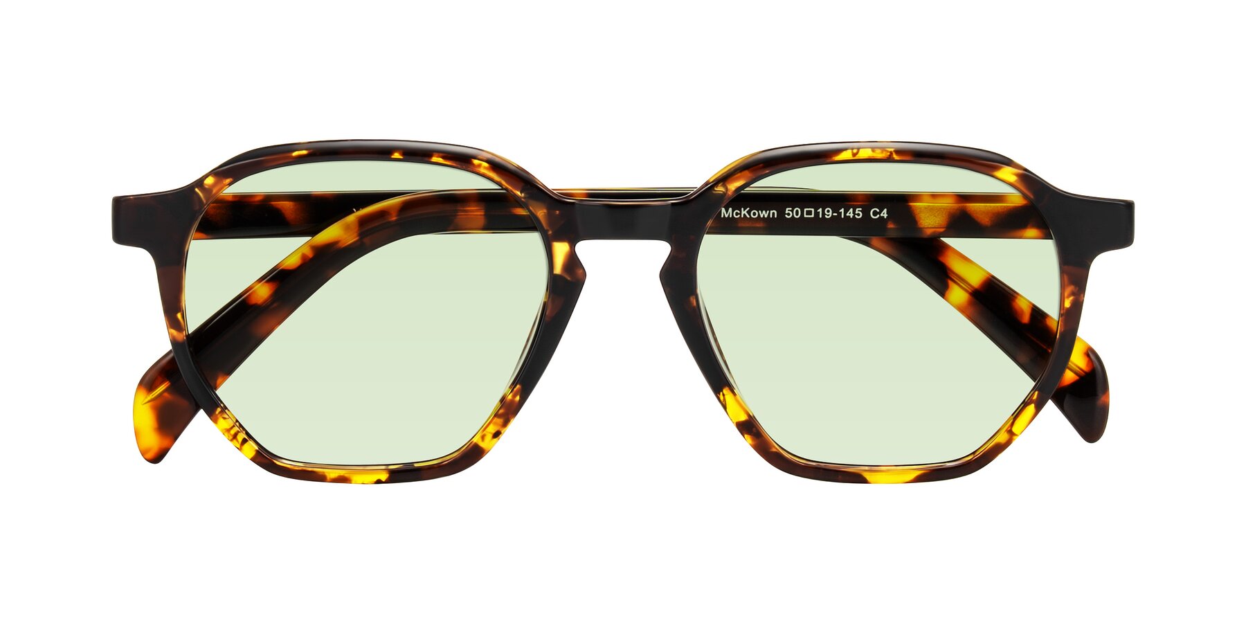 Folded Front of McKown in Tortise with Light Green Tinted Lenses