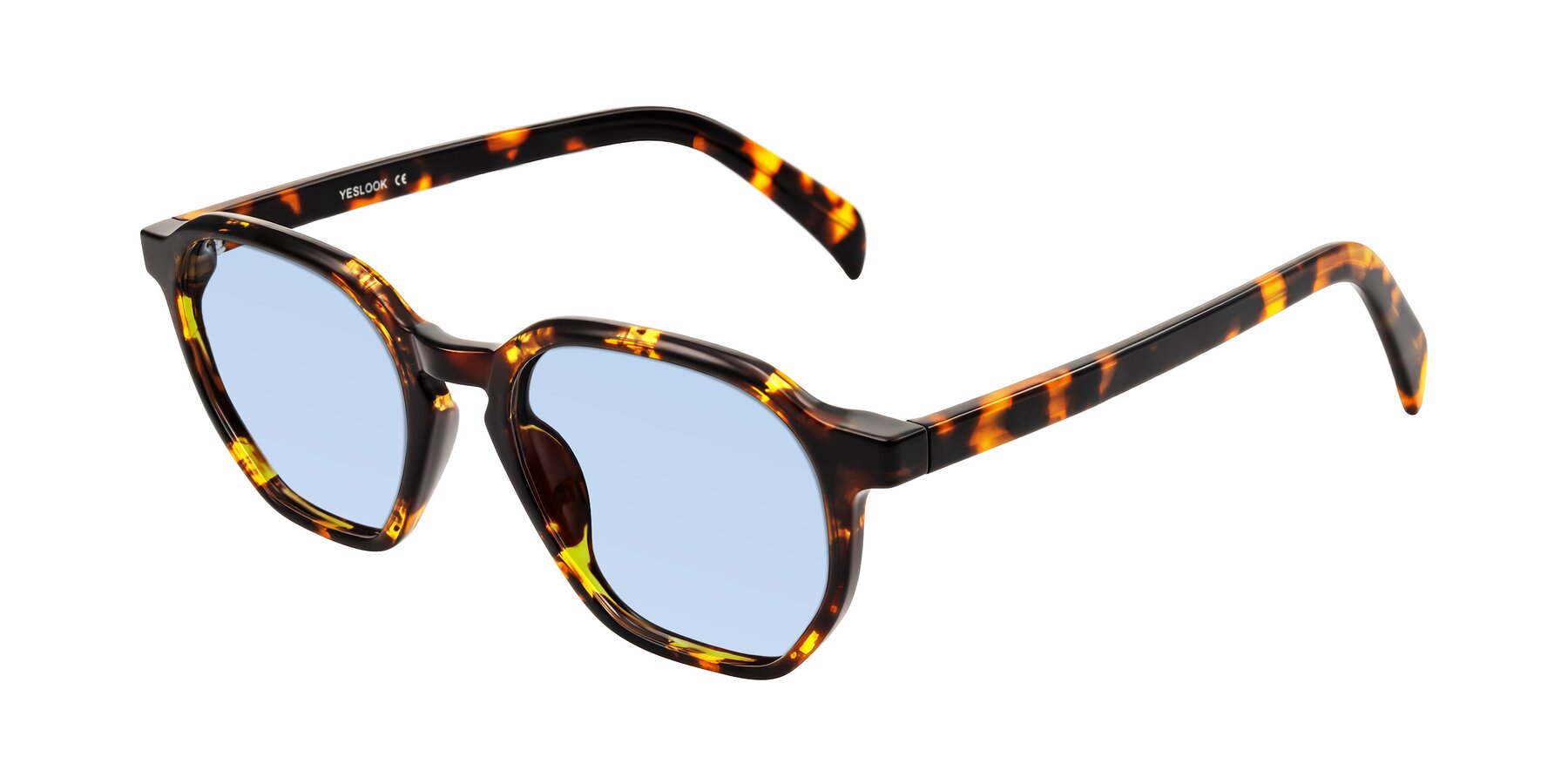 Angle of McKown in Tortise with Light Blue Tinted Lenses