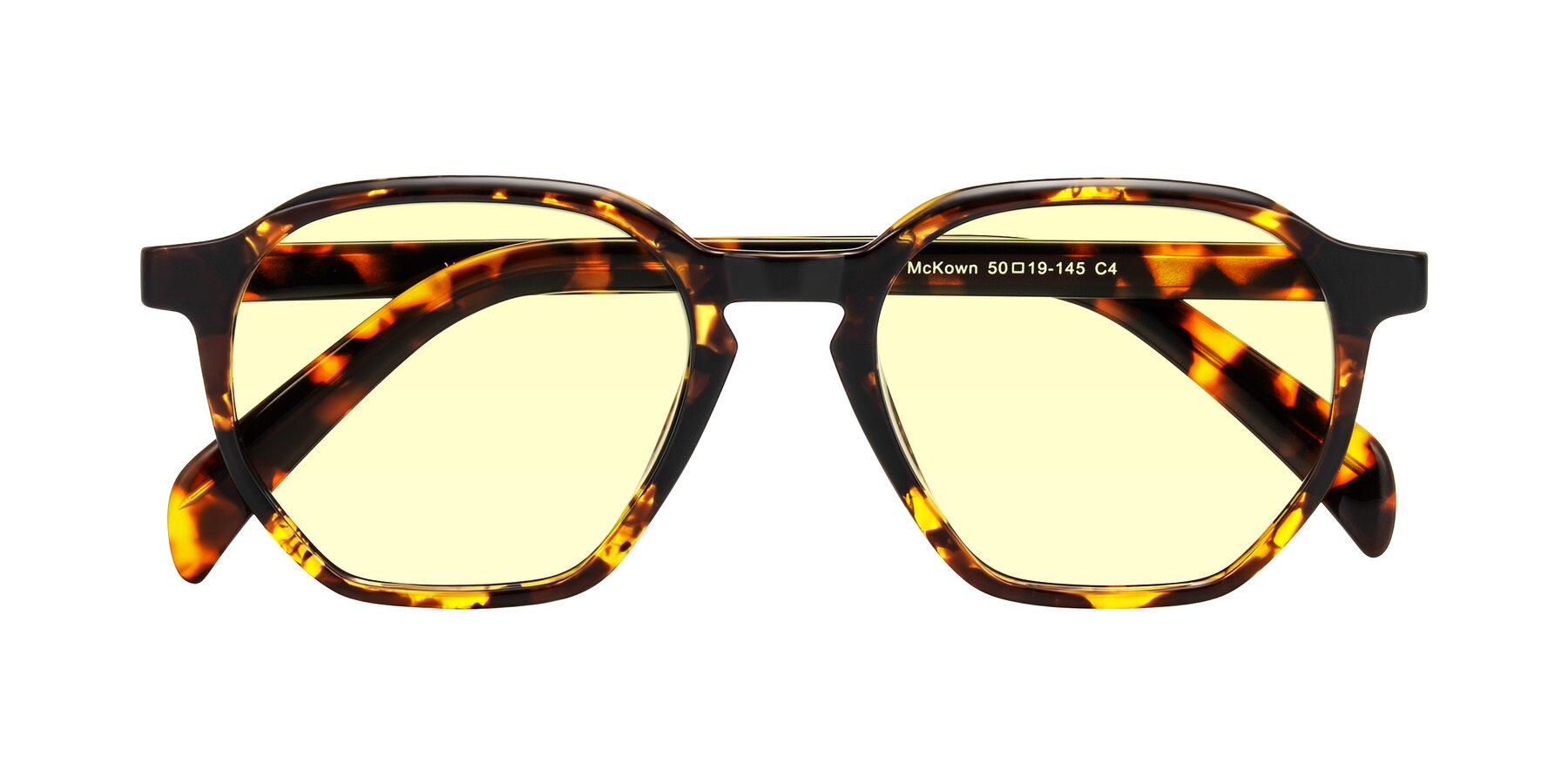 Folded Front of McKown in Tortise with Light Yellow Tinted Lenses