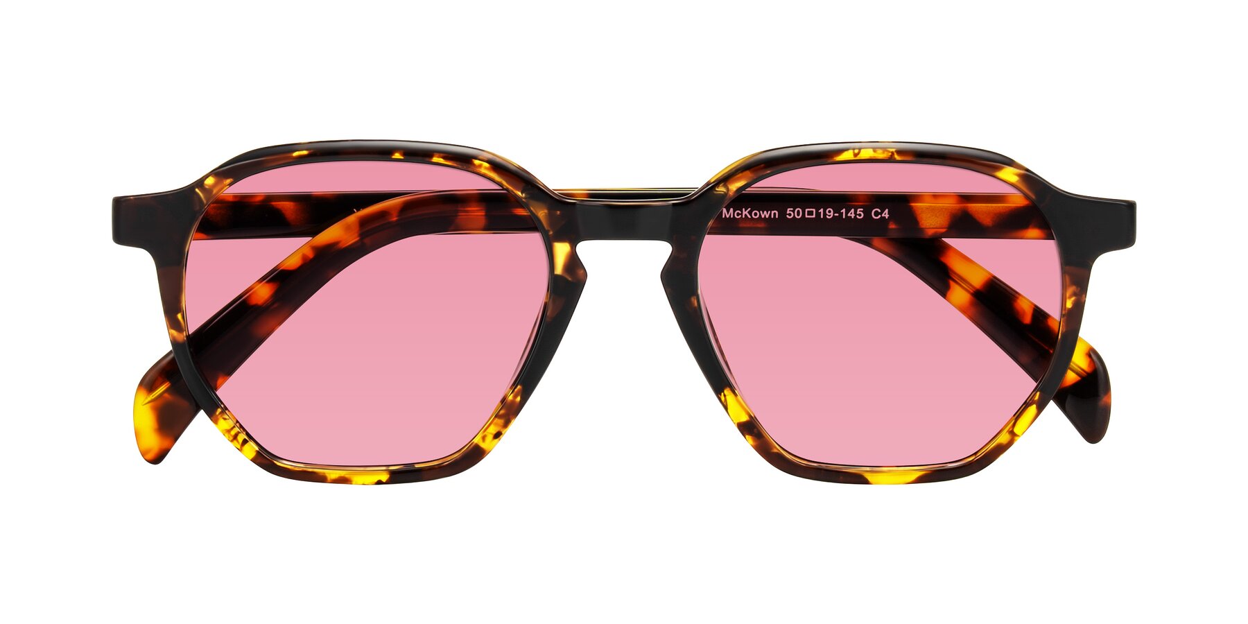 Folded Front of McKown in Tortise with Pink Tinted Lenses