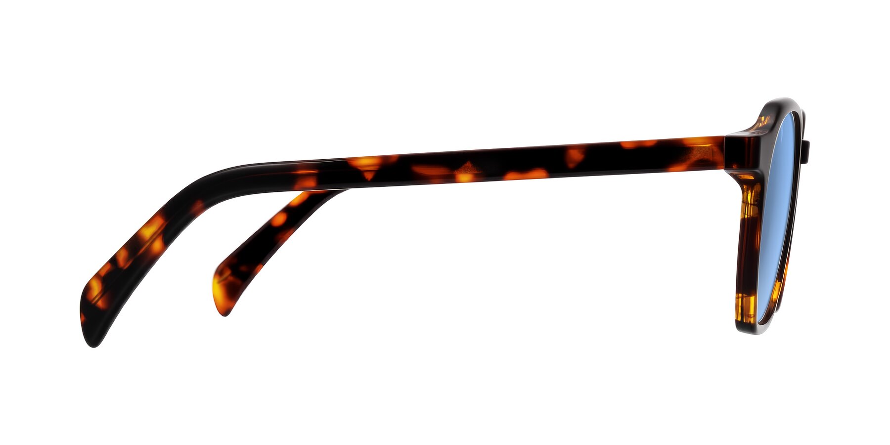 Side of McKown in Tortise with Medium Blue Tinted Lenses