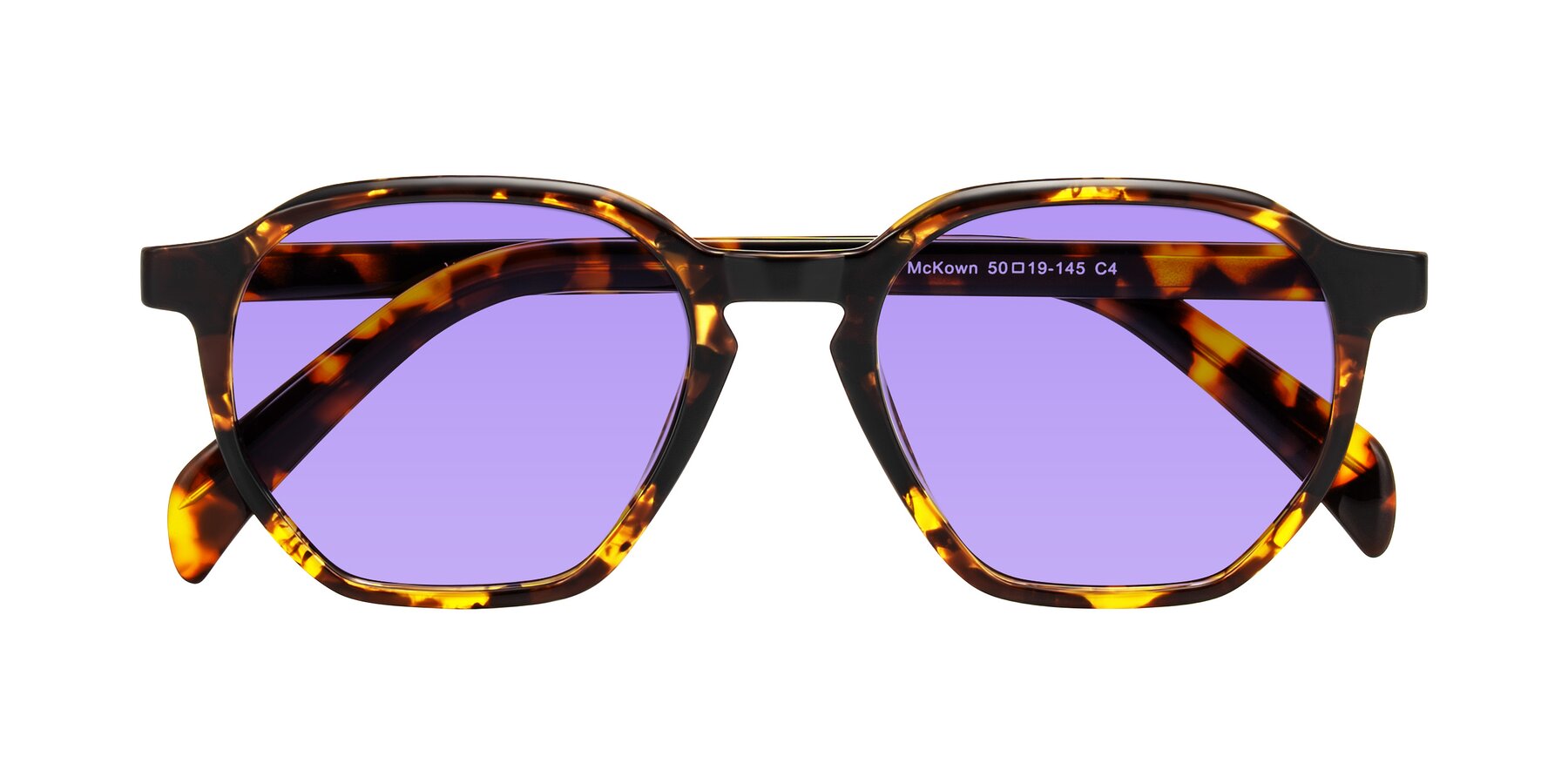Folded Front of McKown in Tortise with Medium Purple Tinted Lenses