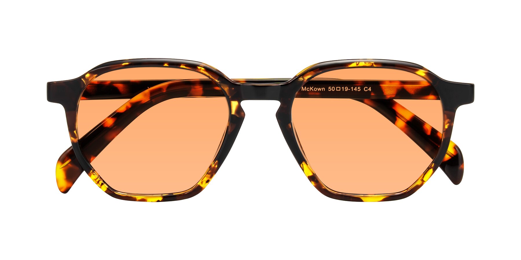 Folded Front of McKown in Tortise with Medium Orange Tinted Lenses