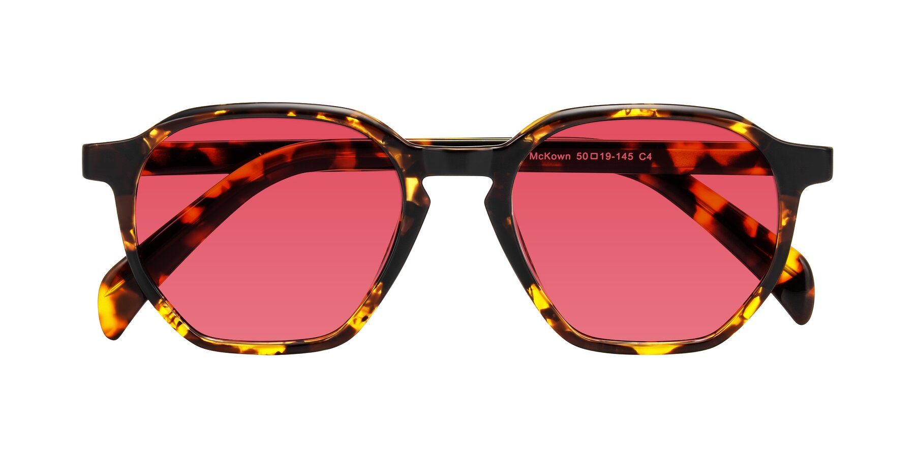 Folded Front of McKown in Tortise with Red Tinted Lenses