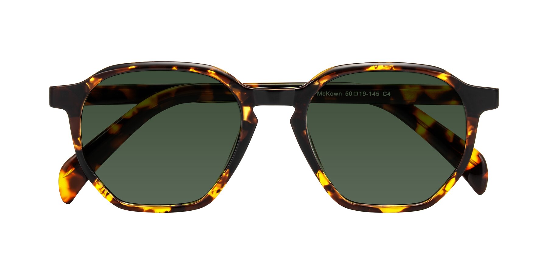 Folded Front of McKown in Tortise with Green Tinted Lenses