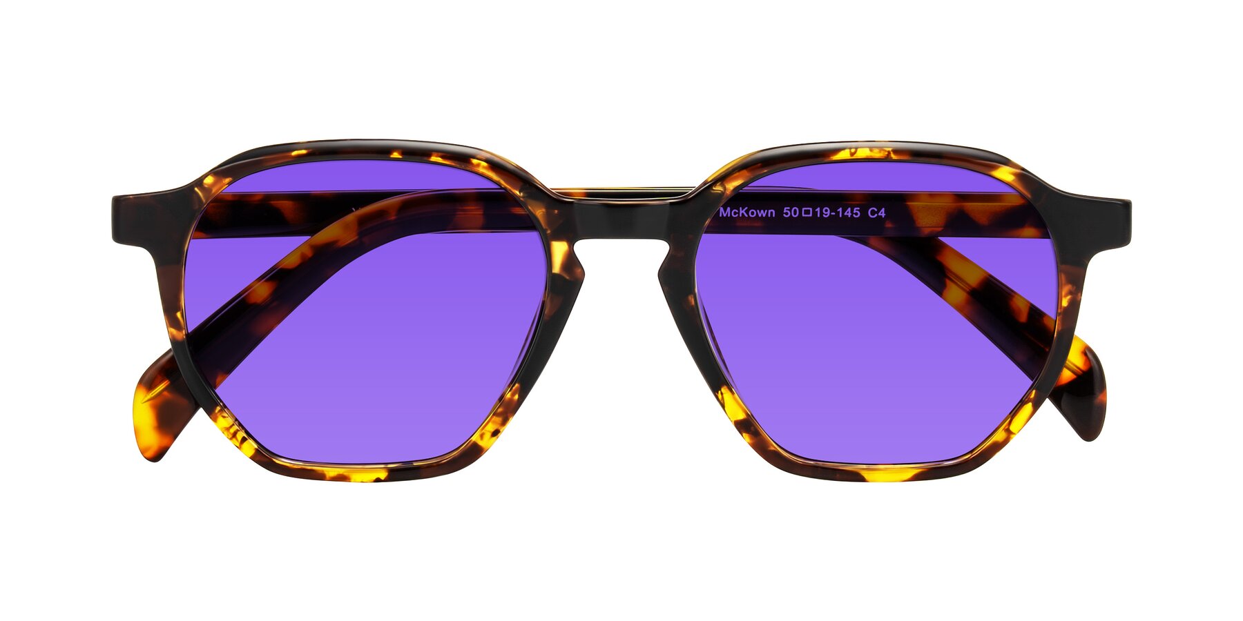 Folded Front of McKown in Tortise with Purple Tinted Lenses