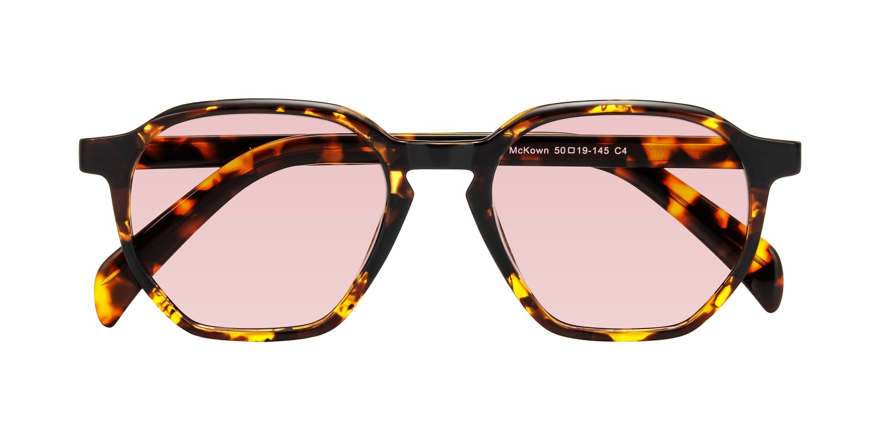 Folded Front of McKown in Tortise with Light Garnet Tinted Lenses