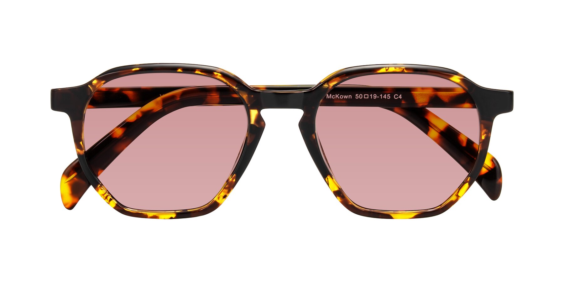 Folded Front of McKown in Tortise with Medium Garnet Tinted Lenses