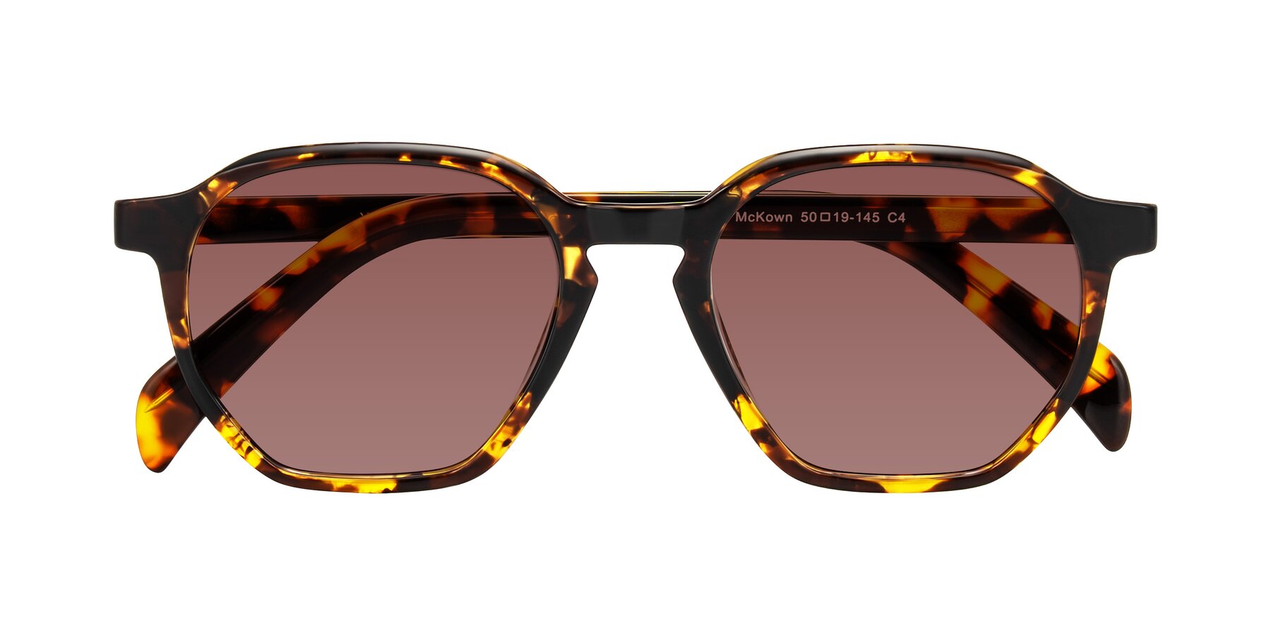 Folded Front of McKown in Tortise with Garnet Tinted Lenses