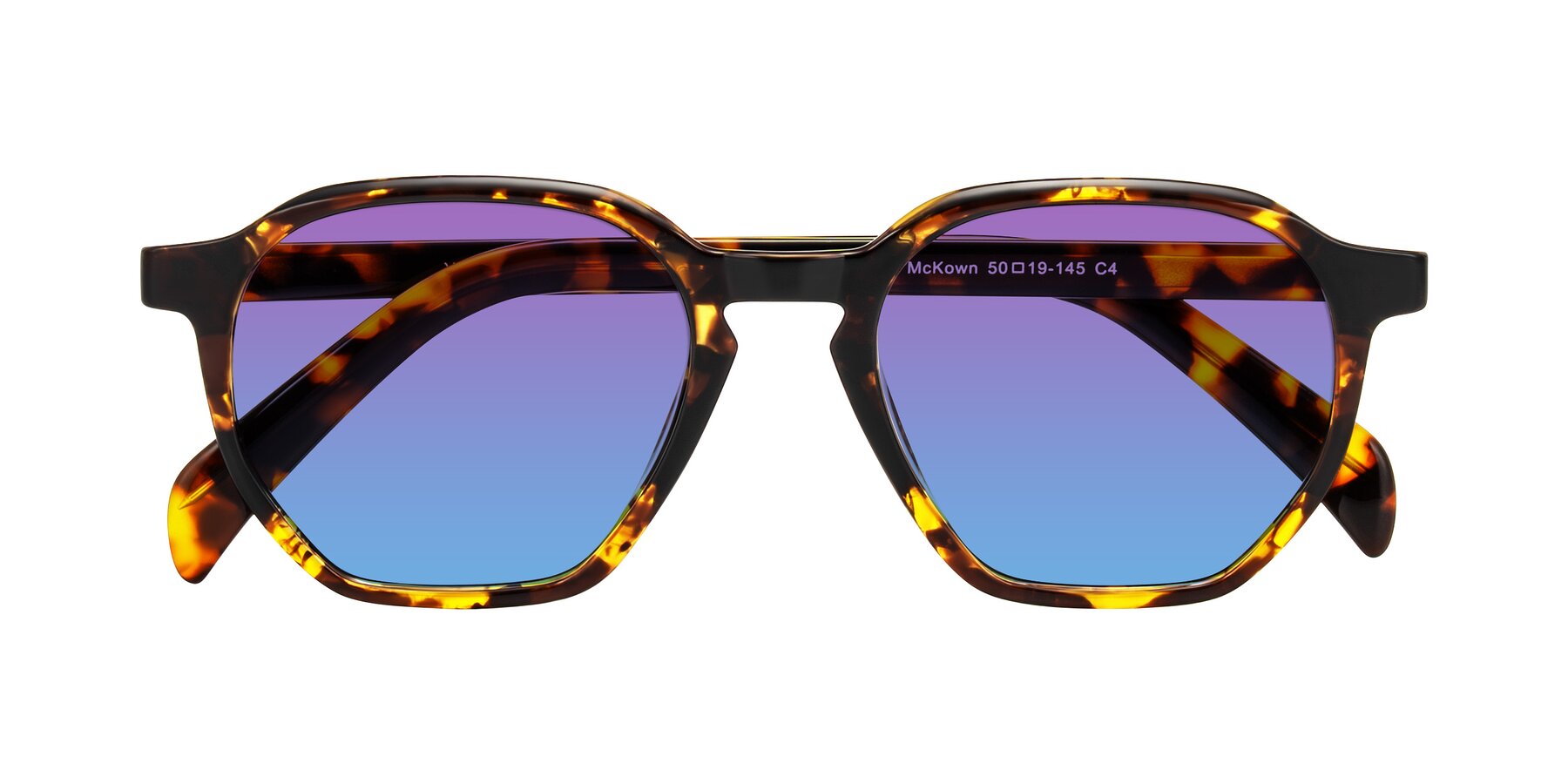 Folded Front of McKown in Tortise with Purple / Blue Gradient Lenses