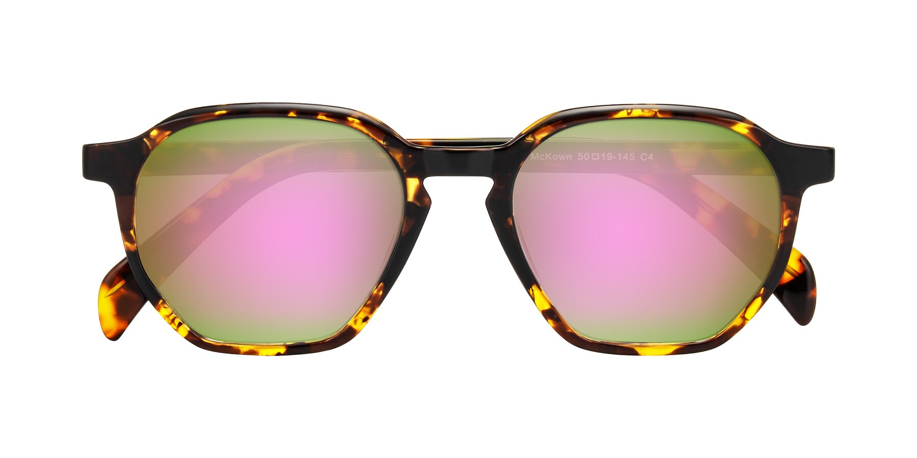 Folded Front of McKown in Tortise with Pink Mirrored Lenses