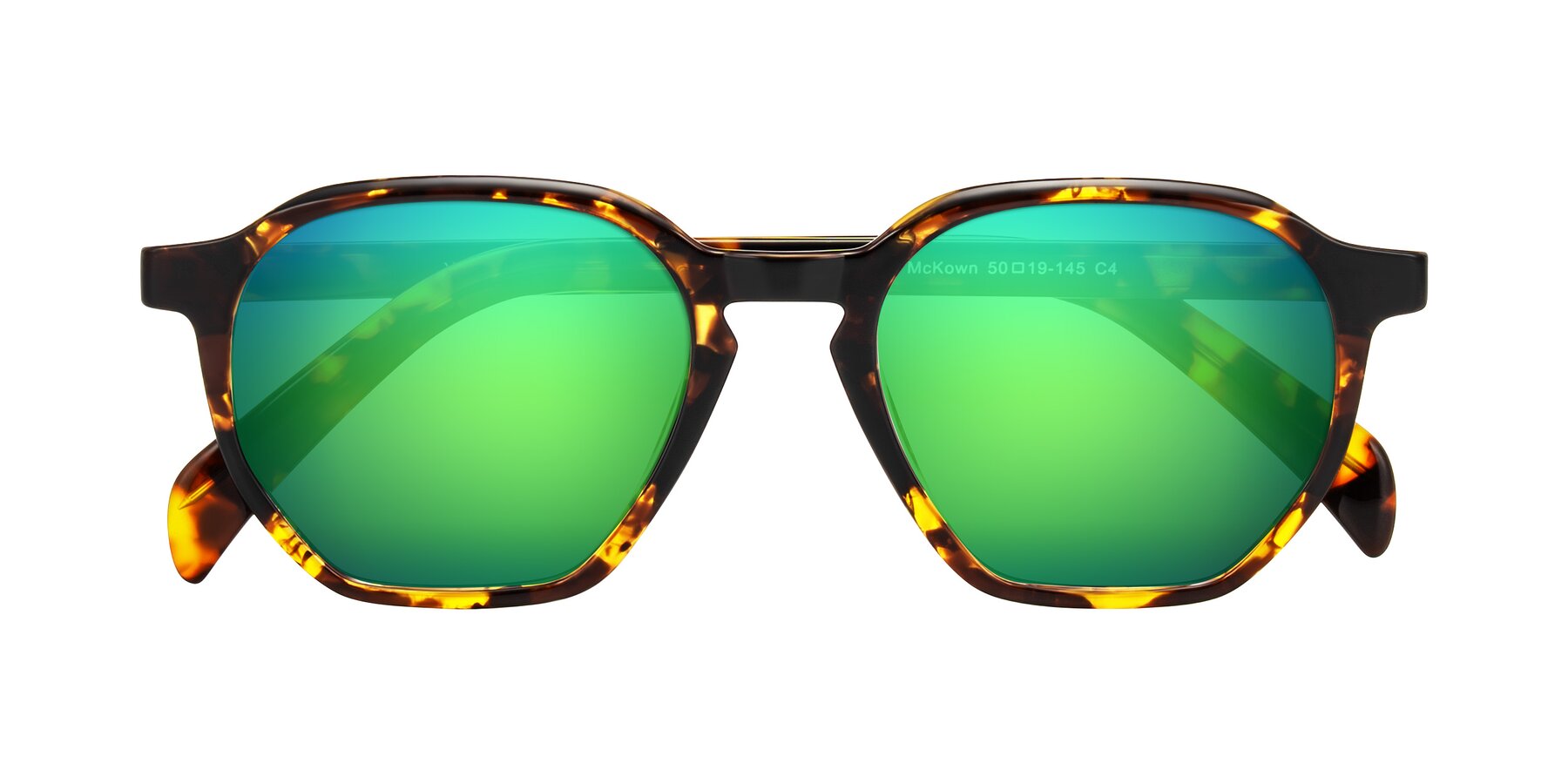 Folded Front of McKown in Tortise with Green Mirrored Lenses