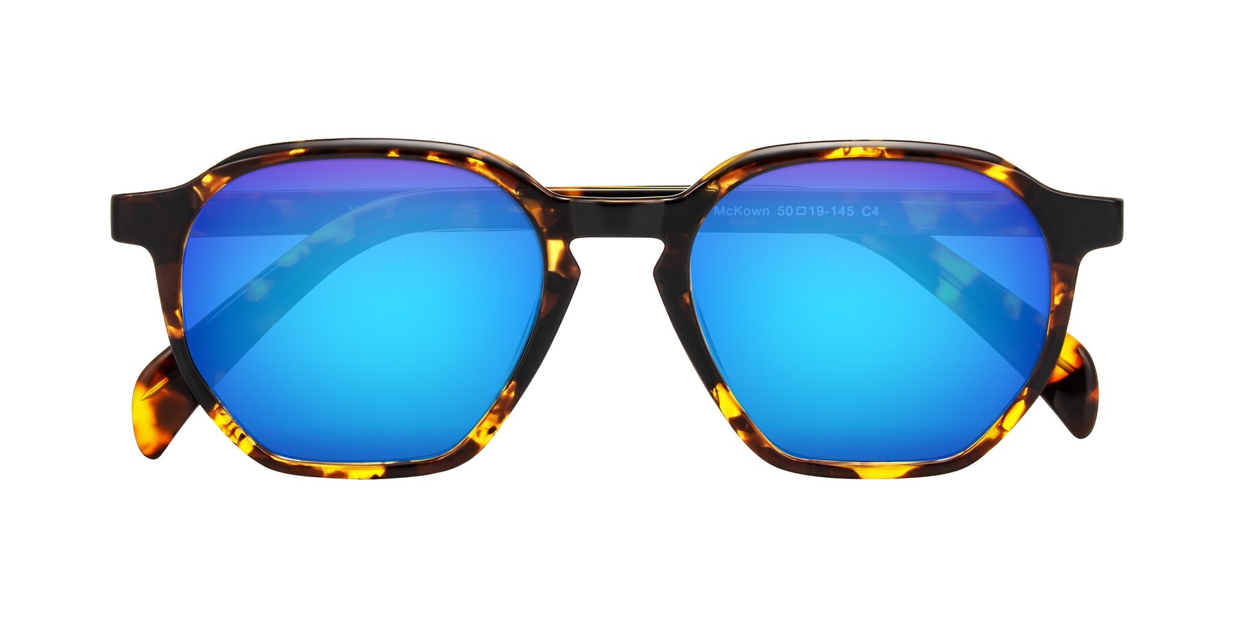 Folded Front of McKown in Tortise with Blue Mirrored Lenses