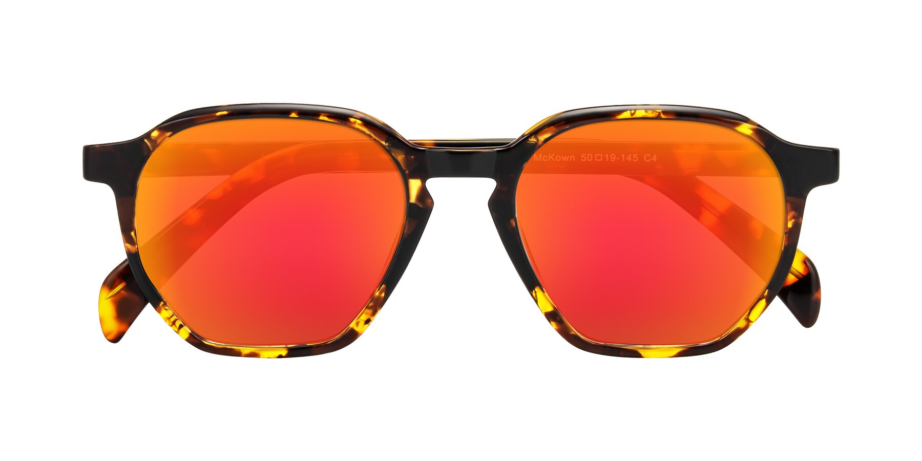 Folded Front of McKown in Tortise with Red Gold Mirrored Lenses