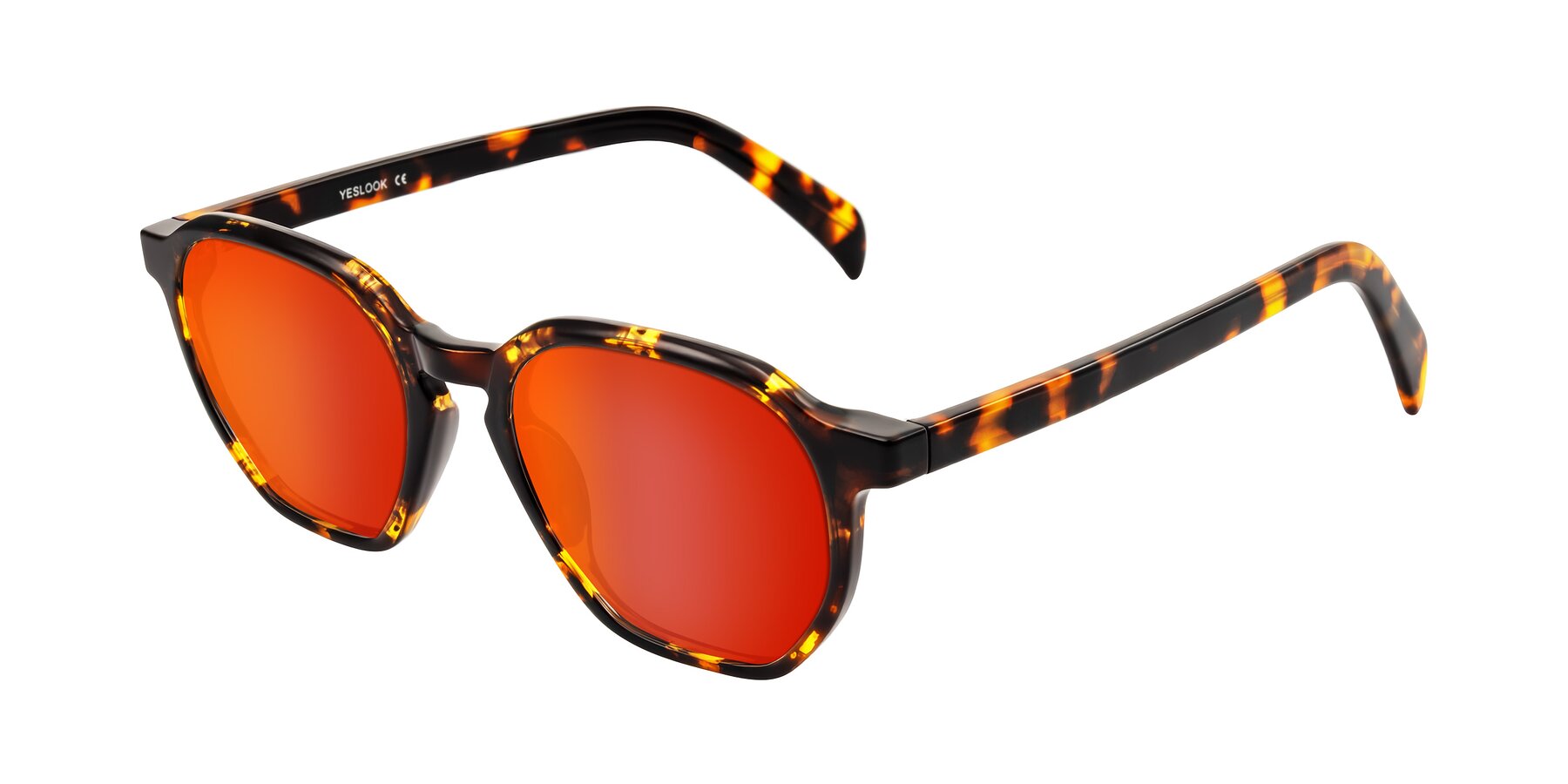 Angle of McKown in Tortise with Red Gold Mirrored Lenses