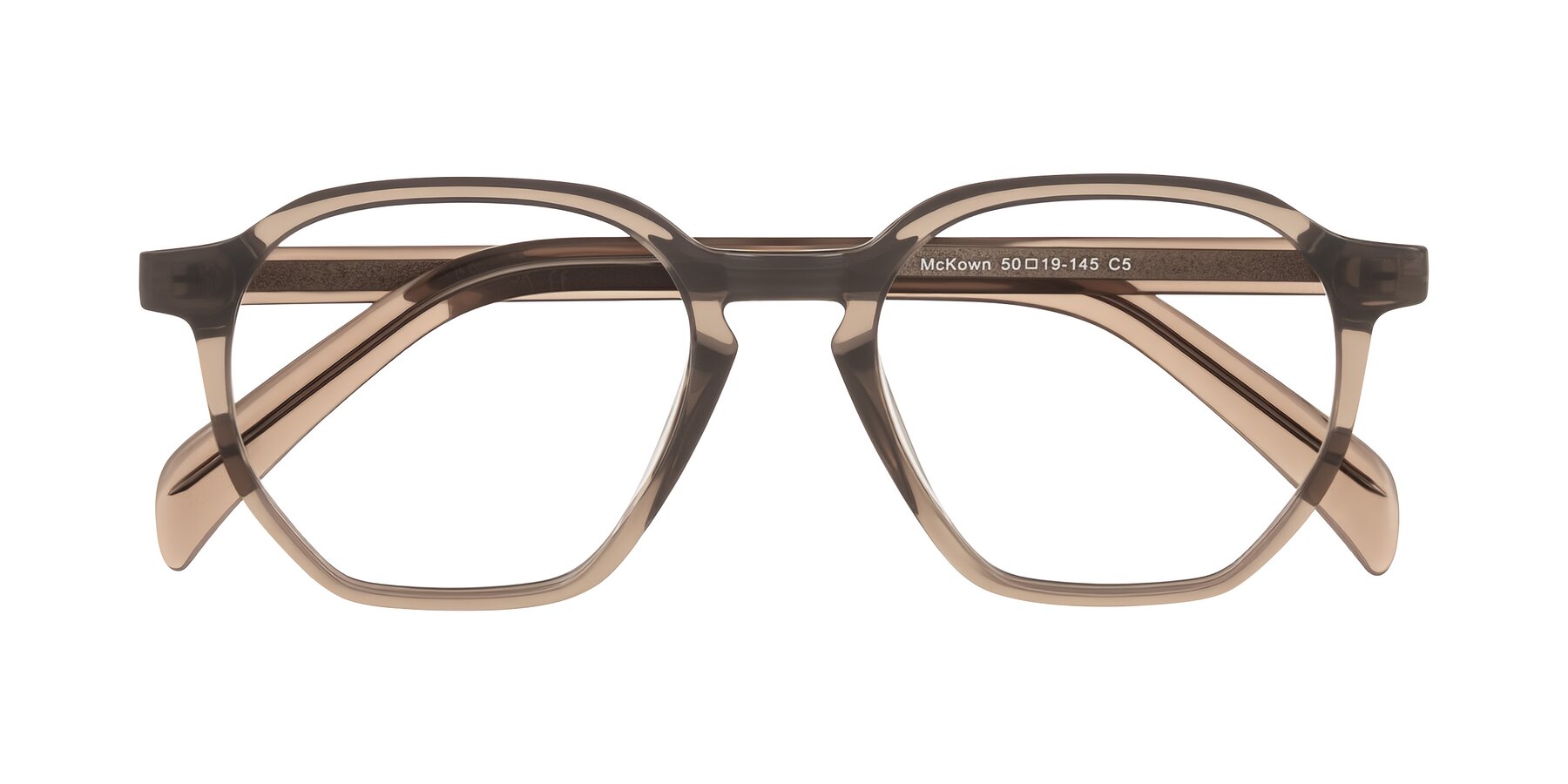 Folded Front of McKown in Milky Brown with Clear Eyeglass Lenses