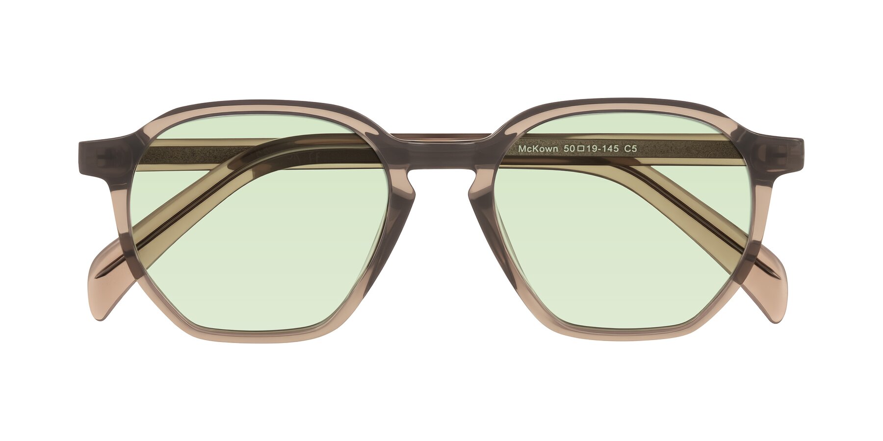 Folded Front of McKown in Milky Brown with Light Green Tinted Lenses