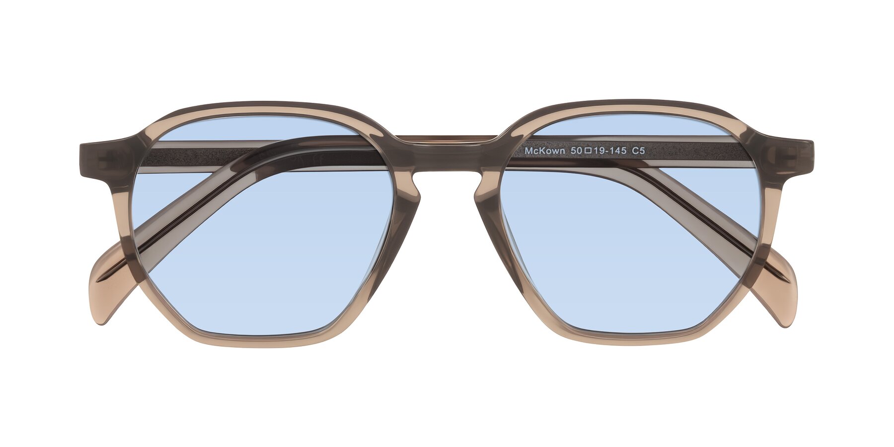 Folded Front of McKown in Milky Brown with Light Blue Tinted Lenses