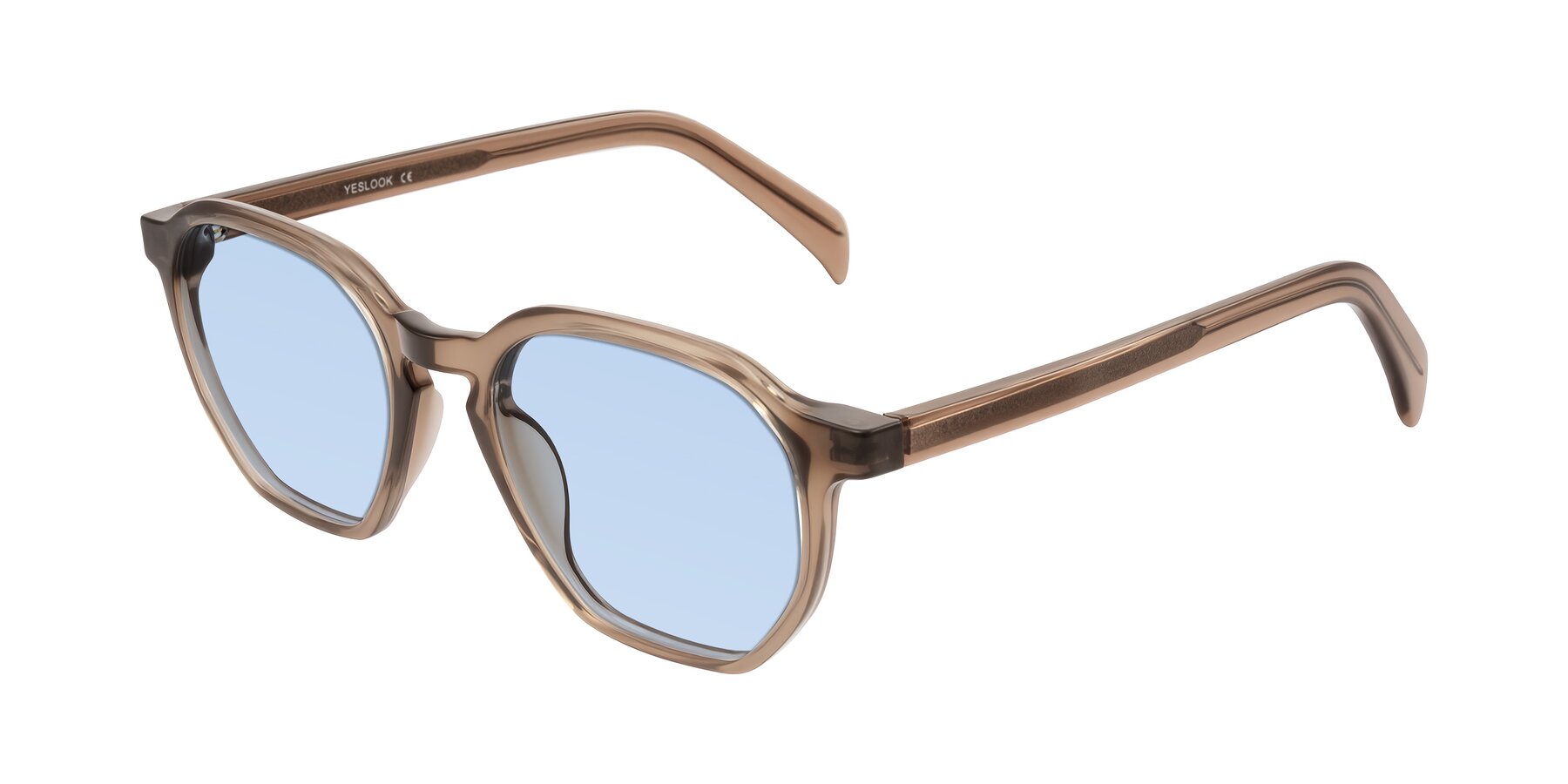 Angle of McKown in Milky Brown with Light Blue Tinted Lenses