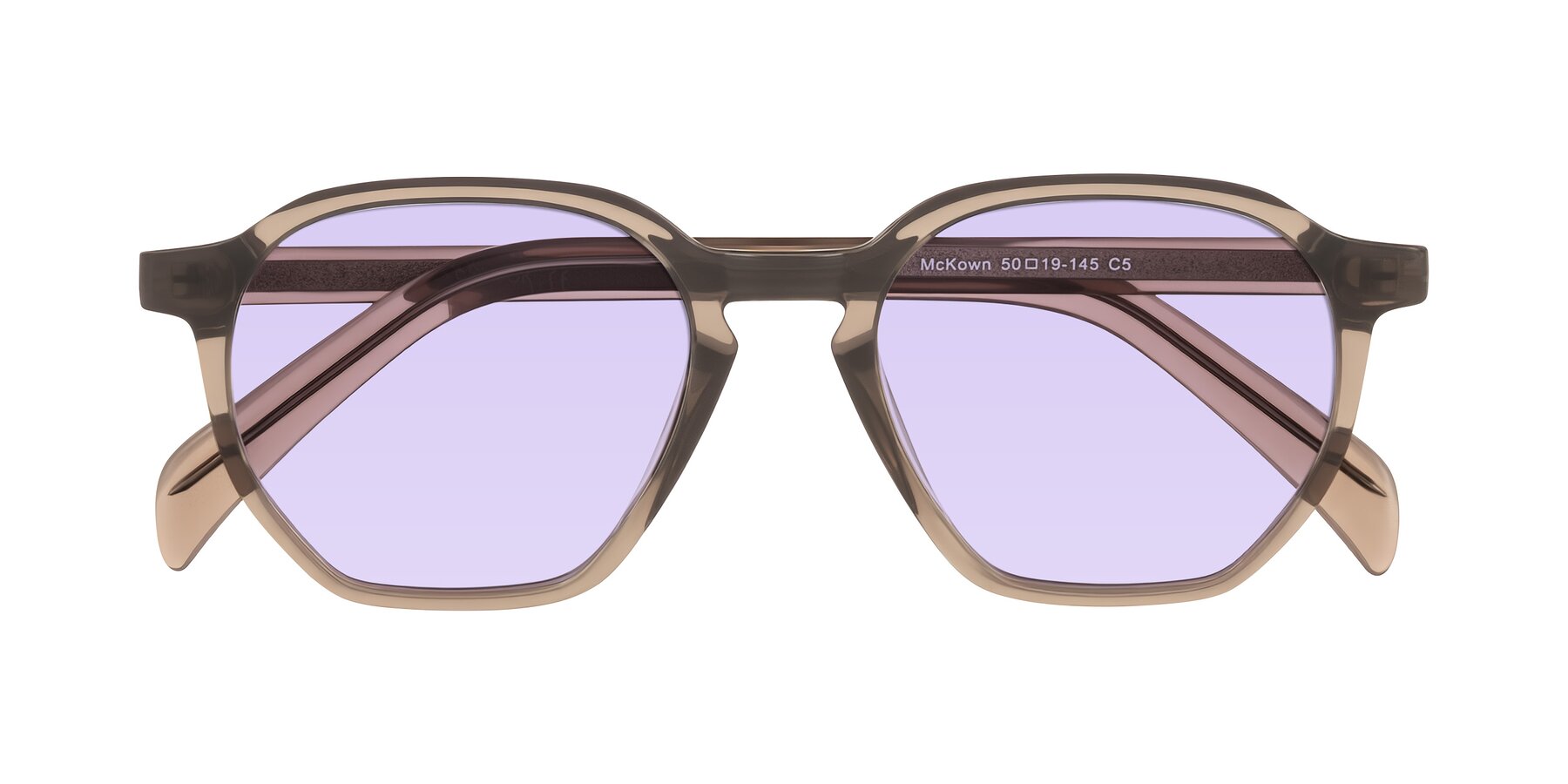Folded Front of McKown in Milky Brown with Light Purple Tinted Lenses