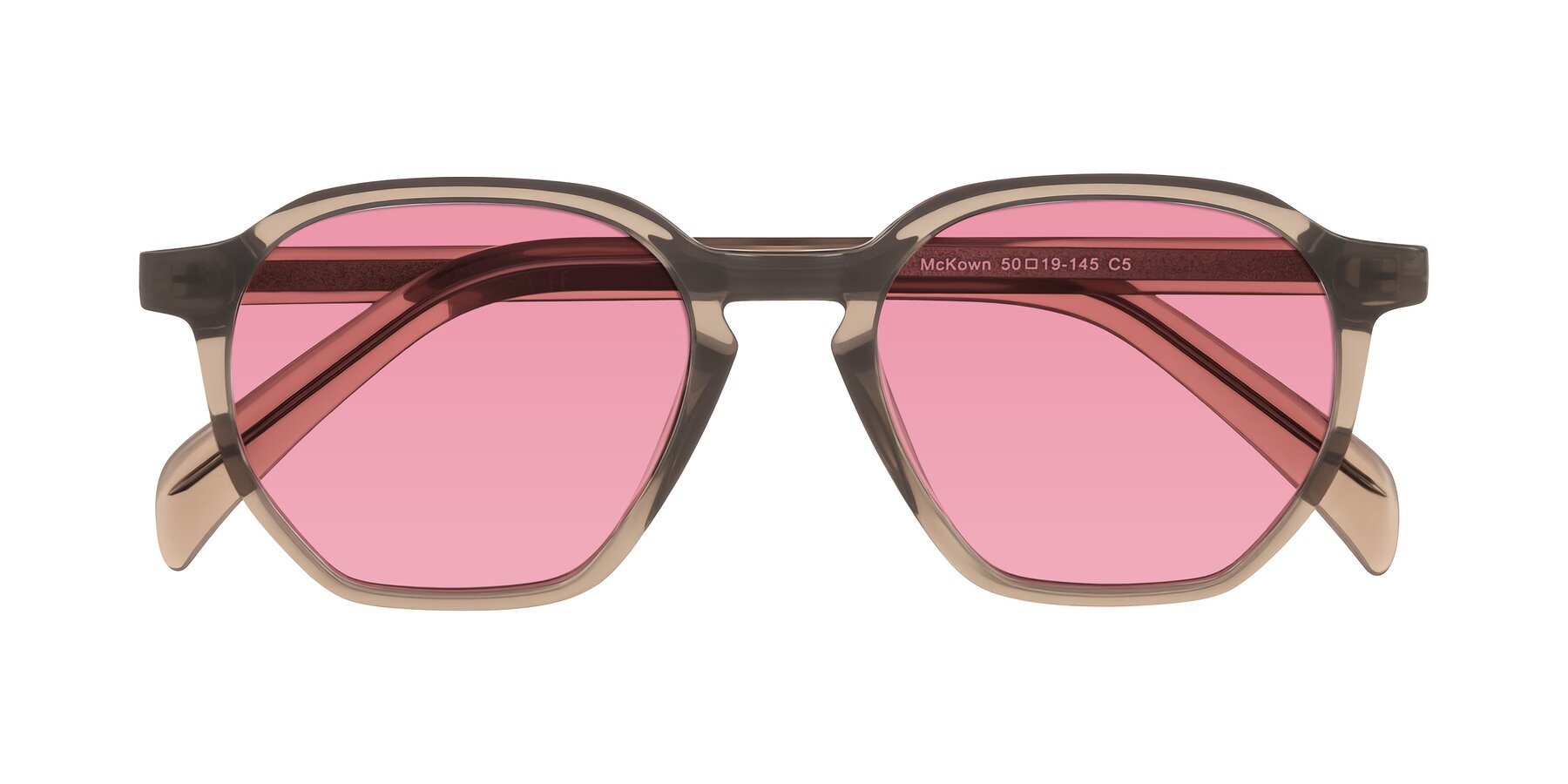 Folded Front of McKown in Milky Brown with Pink Tinted Lenses