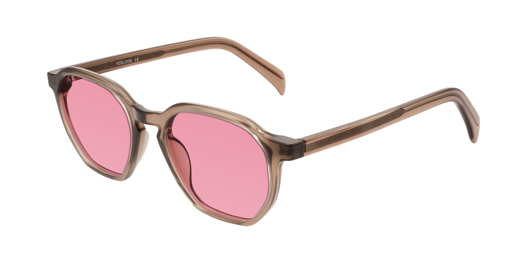 Angle of McKown in Milky Brown with Pink Tinted Lenses