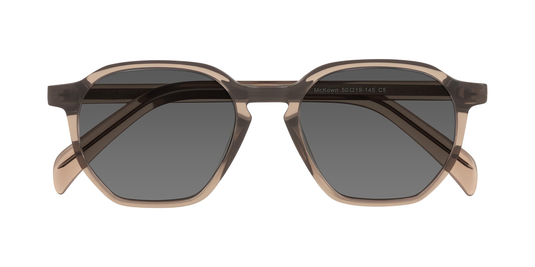 Folded Front of McKown in Milky Brown with Medium Gray Tinted Lenses